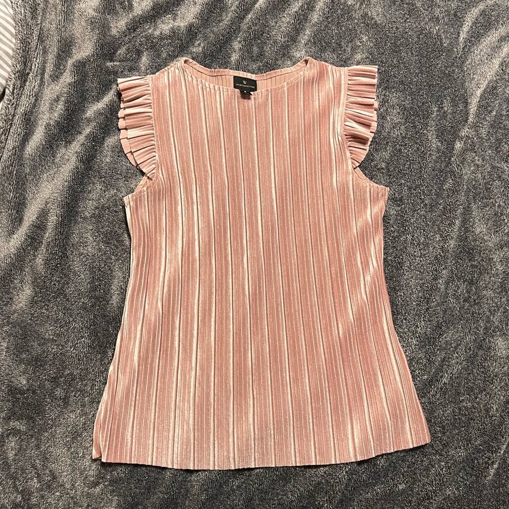 Worthington Pink Crushed Velvet Flutter Sleeve Top
